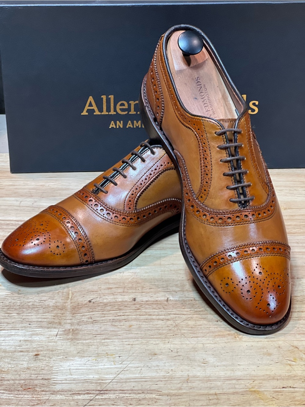 Allen Edmonds Strand Men’s Walnut Leather Cap Toe Oxfords Sz 9D Made In 🇺🇸